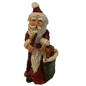 Vtg 1991 Old World Santa Claus Figurine 4.5" Signed DJM Handcrafted Folk Art‎